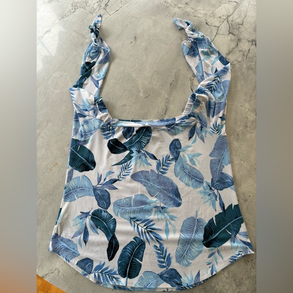 Blue and white off the shoulder shirt. - Picture 3 of 4